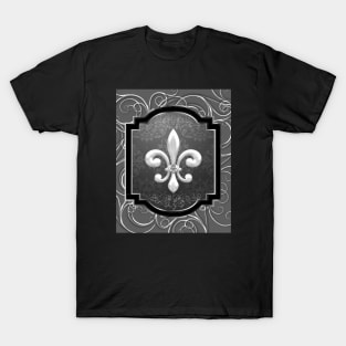 Fleur De Lis On Silver Swirls Mug,coffee mug,t-shirt,sticker,tote,bag,apparel,magnet,pin,hoodie,pillow T-Shirt